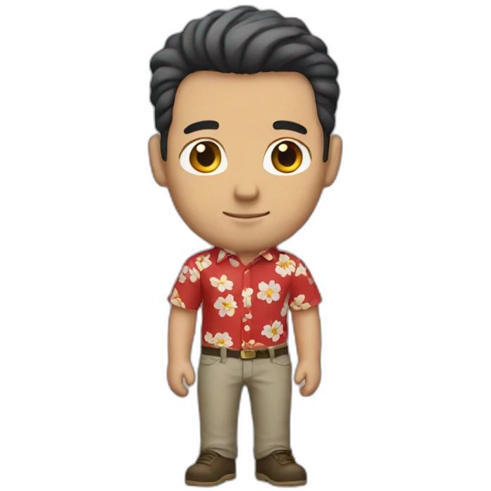 white man dark hairs, flower shirt, red pant emoji
