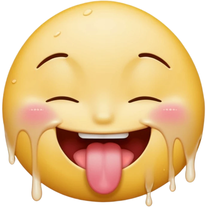 Smiley face emoji, closed eyes, tongue out, tongue dripping, white spots on face emoji