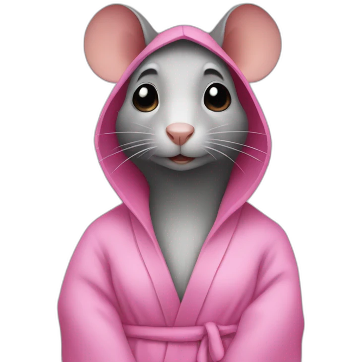 a rat female with a pink bathrobe and black hair emoji