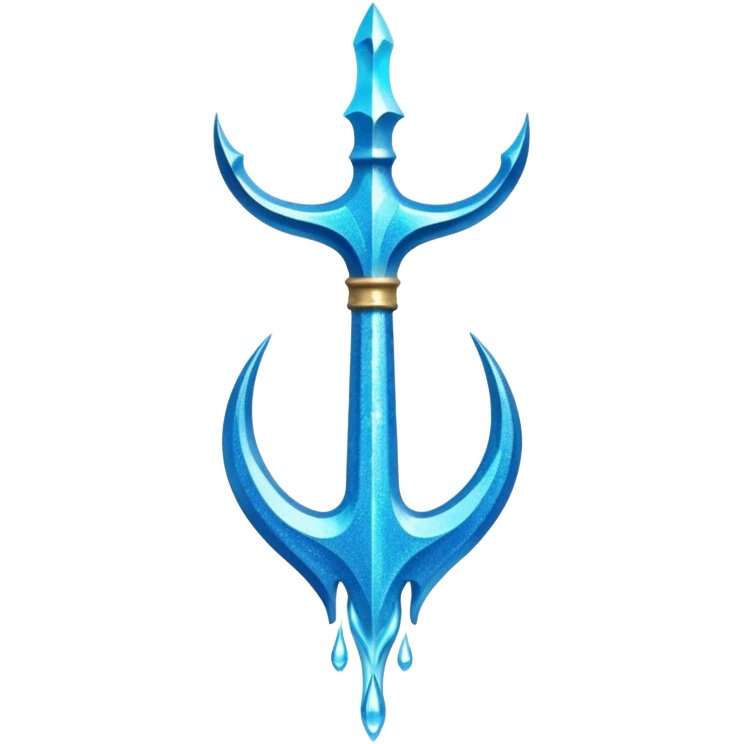 Cyan Poseidon's trident with glitter and water effects around it. emoji