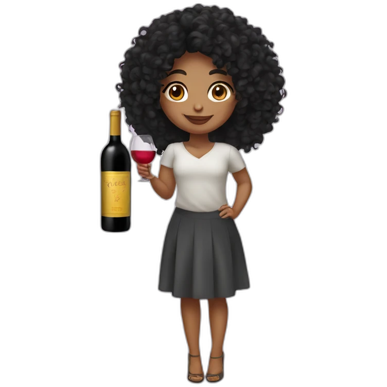 Black hair curly latin girl with wine emoji