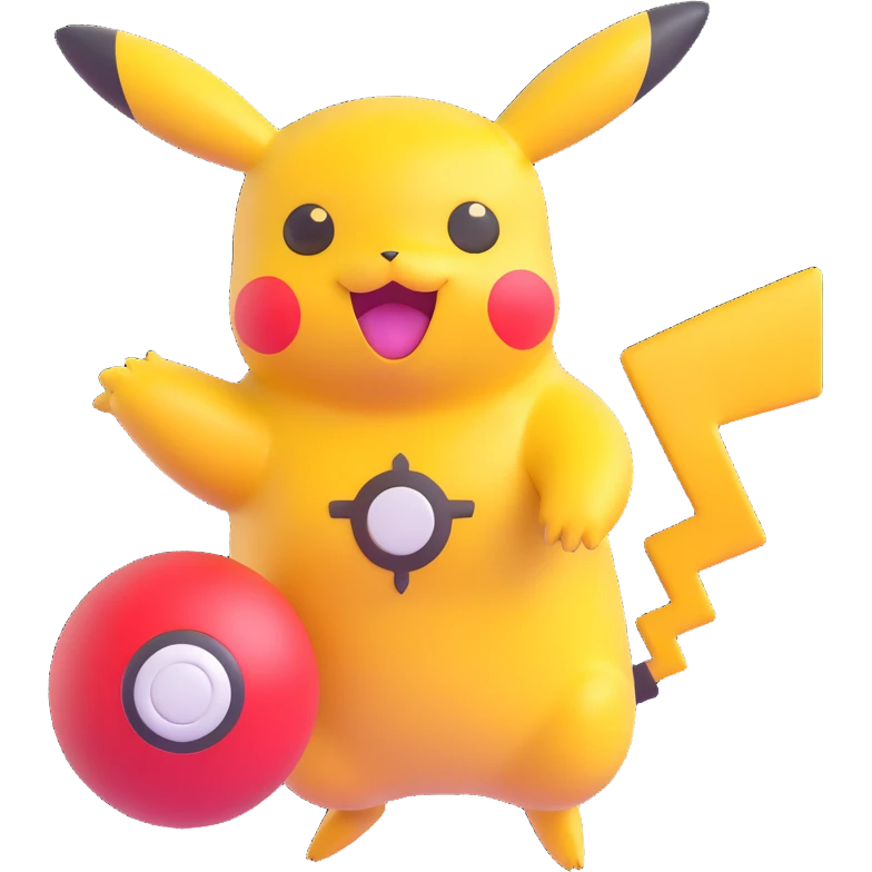 Pikachu waiting with a spinning Pokéball, cheerful expression, loading icon, modern emoji style emoji