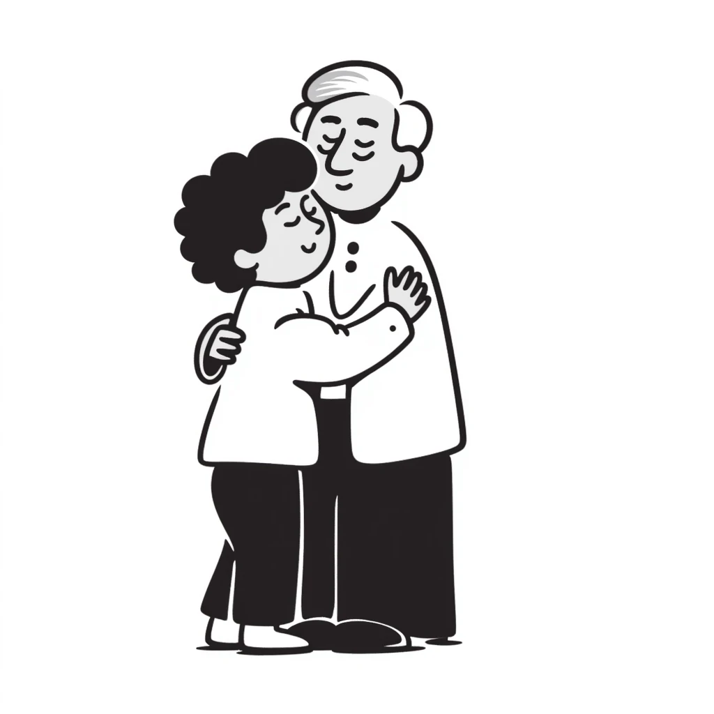 a child hugging an elder, simple and heartwarming, filial love emoji