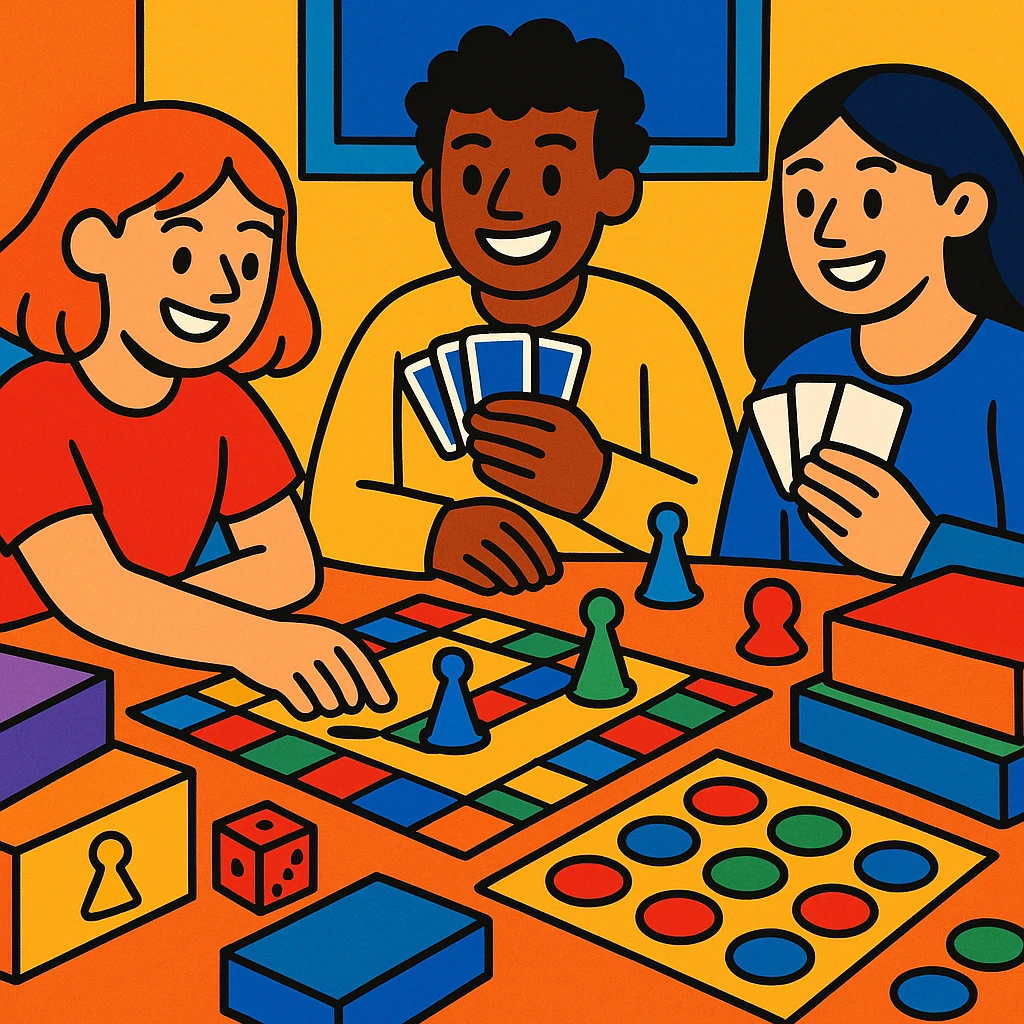 game night with colorful board games emoji