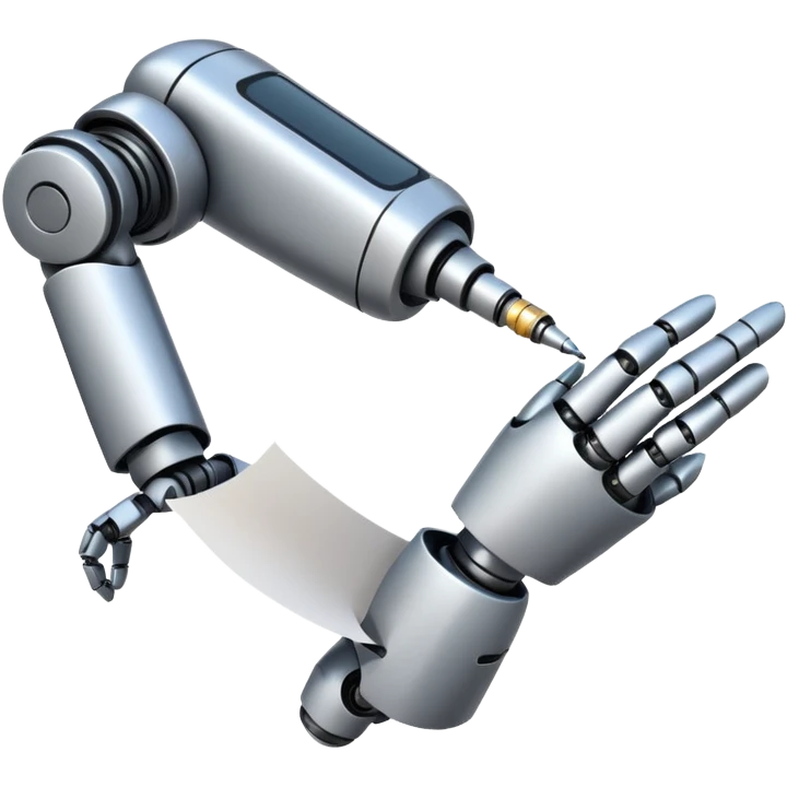 A robot's hand writes text on paper emoji