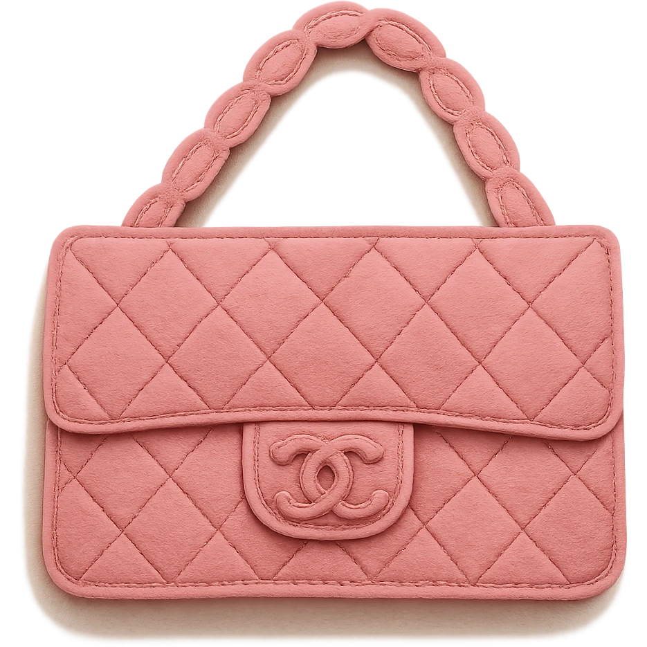 pink Chanel purse, felt patch style, stitched edges, fabric texture emoji