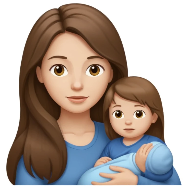 Exhausted Light brunette long hair fit mom with baby boy emoji