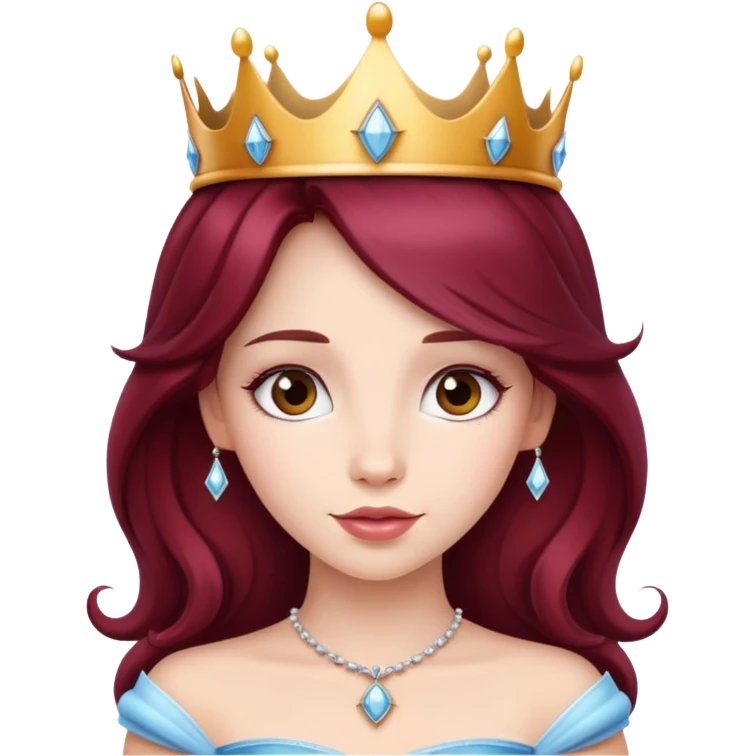 Beautiful long burgundy haired girl wearing a princess crown emoji