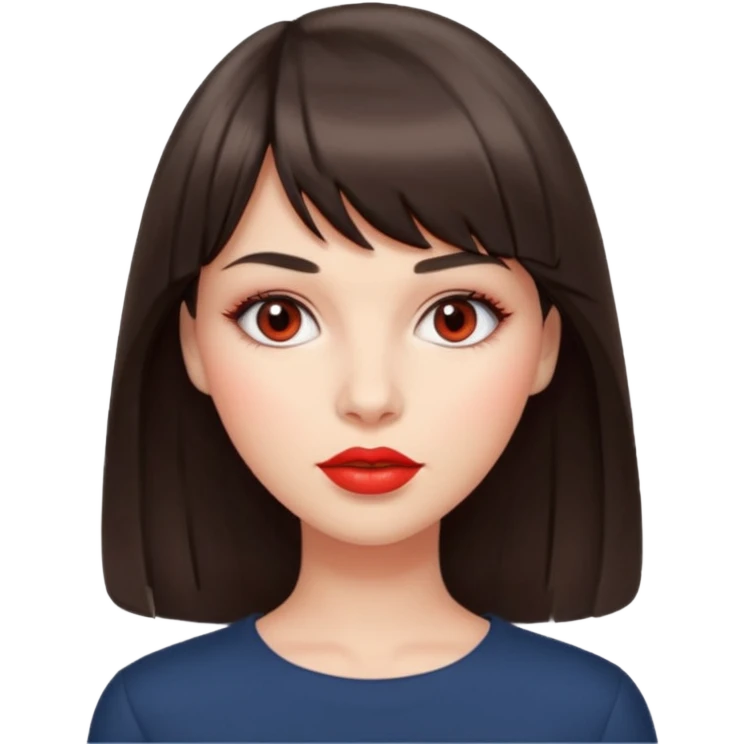 brunette woman, right bangs salmon red, grey eyes emoji emoji