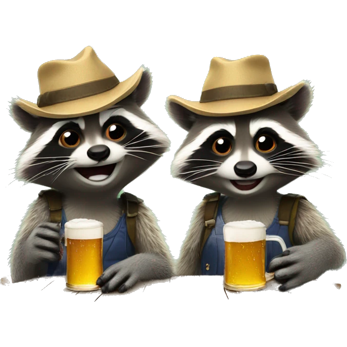 two raccoons drinking beer with hats emoji