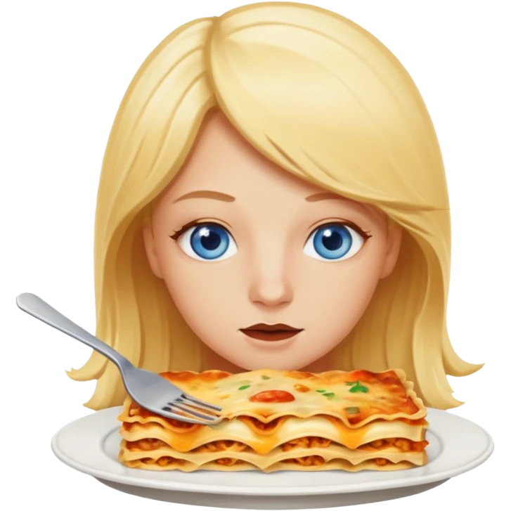 Blonde girl with blue eyes eating lasagne emoji