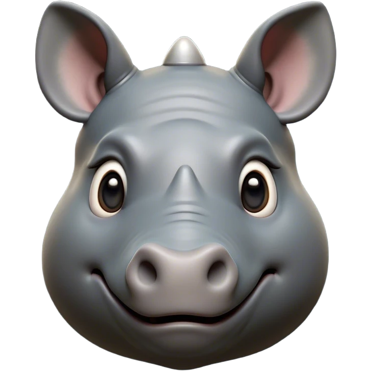 Cinematic Cute Rhinoceros Portrait Emoji, Head tilted playfully and inquisitively, featuring a rugged, glossy slate-gray hide with a gentle, rounded horn and round, sparkling eyes filled with curious wonder, Simplified yet irresistibly adorable features, highly detailed, glowing with a warm, friendly glow, high shine, affectionate and mighty, stylized with a touch of ancient charm, bright and endearing, soft glowing outline, capturing the essence of a mischievous yet loving rhinoceros, so playful it feels like it could stomp out of the screen and into your arms! emoji
