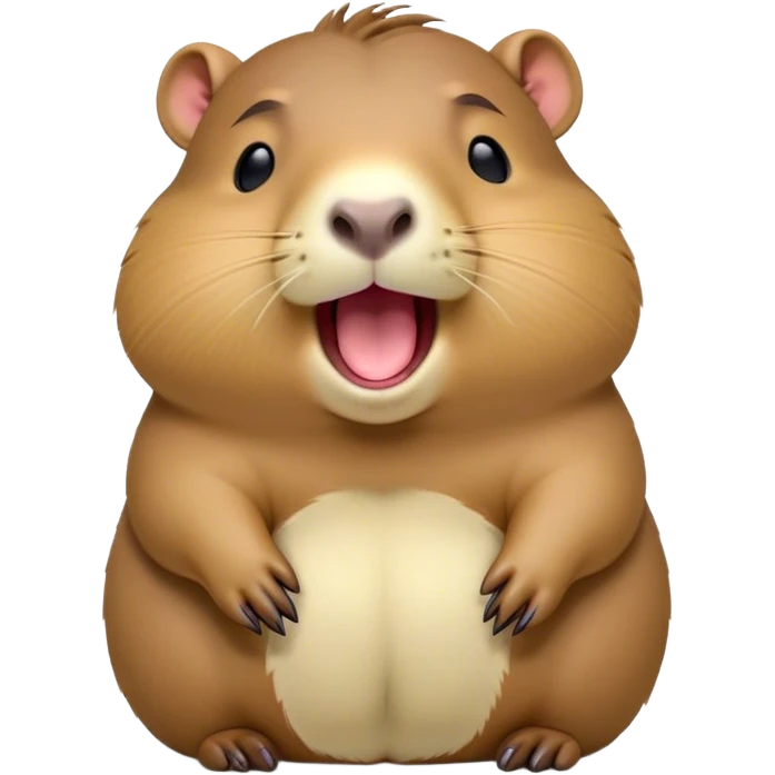 Cinematic Cute Yawning Capybara Portrait Emoji, Head tilted slightly with a dramatic, wide-open yawn, showcasing a plush, rounded body with drowsy, half-closed eyes and a relaxed expression, Simplified yet irresistibly adorable features, highly detailed, glowing with a soft, cozy natural glow, high shine, relaxed yet expressive, stylized with a dash of whimsical charm, soft glowing outline, capturing the essence of a drowsy yet affectionate guardian that seems ready to stretch out for a nap! emoji