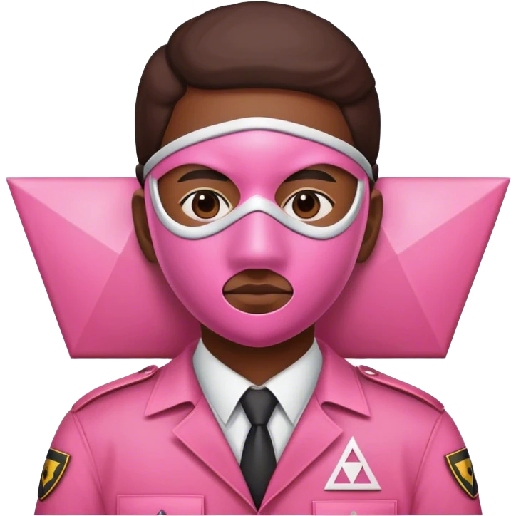  "Pink security guard, faceless, triangle symbol on mask, with a white stroke, 10 pixels" emoji