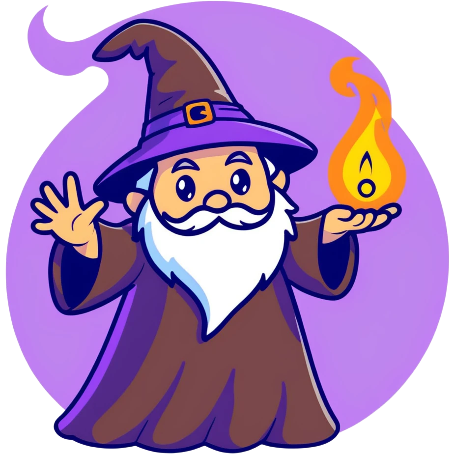 cartoon wizard casting a spell with colorful magic swirls emoji