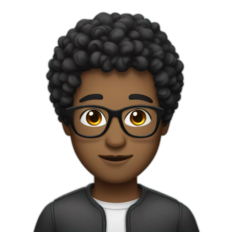 curly short black-haired man wearing square glasses white skin emoji