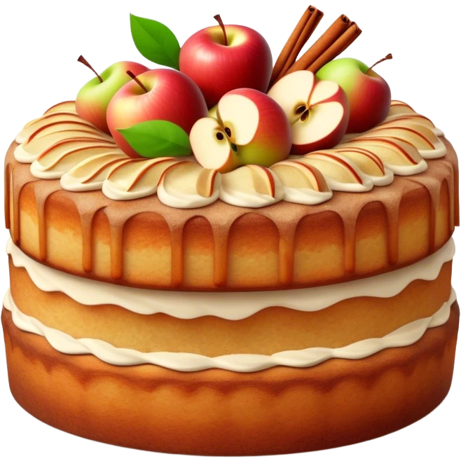 Cinematic Realistic Apfelkuchen Dessert Emoji, depicted as a classic apple cake bursting with cinnamon and apples rendered with soft textures and warm, inviting lighting. emoji