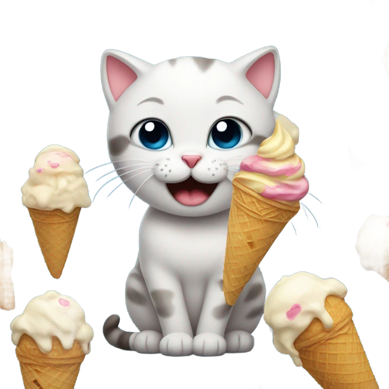 Kitty cat crying with ice cream emoji