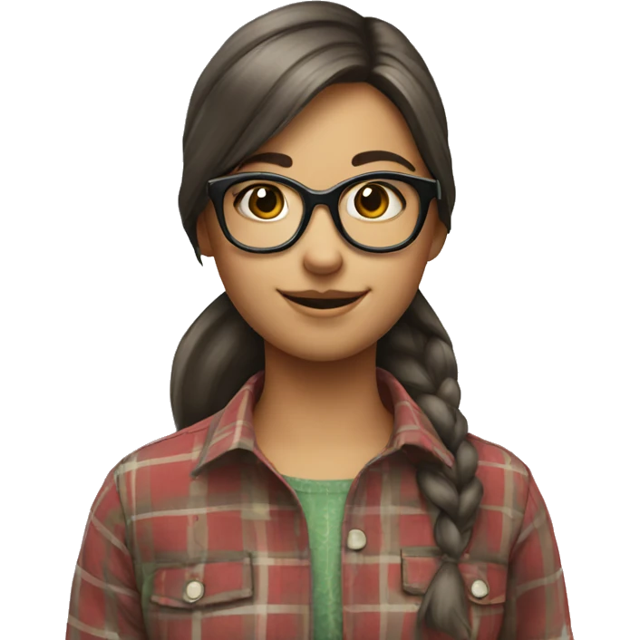 smiling girl in plaid shirt with Glases emoji
