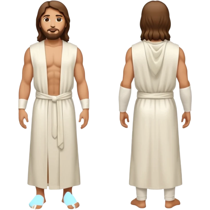 fullbody jesus christ jacked, sleeveless white robe front and backview emoji