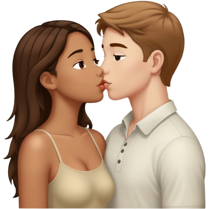 Biracial girl and white boy with brown hair kissing  emoji