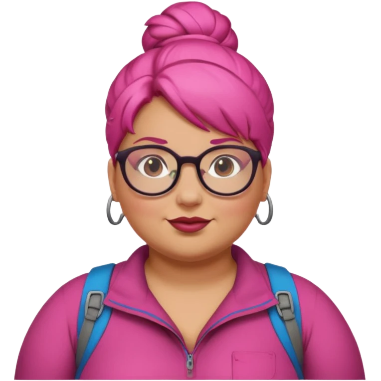 climber fat woman with dark pink bun hair and glassess emoji