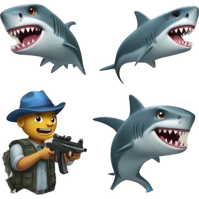 Shark and dinosaur holding guns  emoji