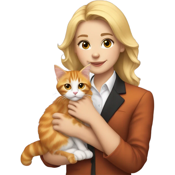 Blonde girl with her orange tuxedo maine coon kitten emoji