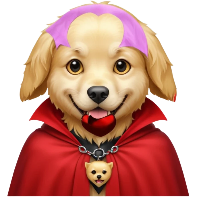 Goldern Vampire Dog in red collar cloak emoji