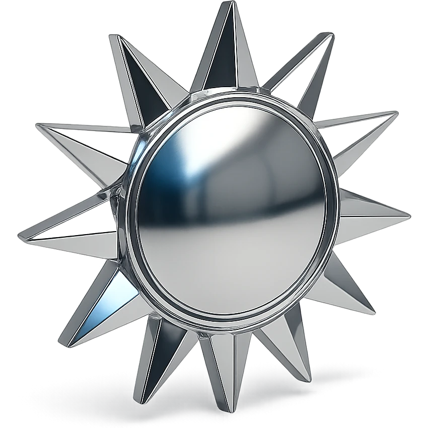 abstract chrome sun with geometric rays and a radiant metallic finish emoji