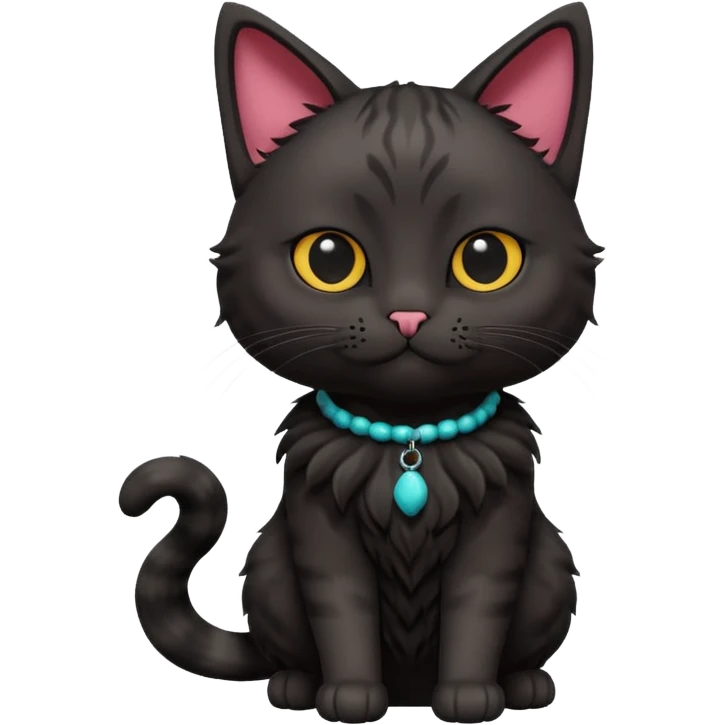 A 3D cartoon black Oriental hair cat with bulky body,Nice  heavy fur, dark cinematic background, Memoji-style. full body or half body. emoji