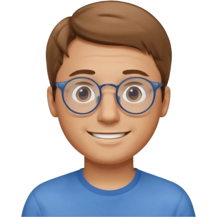 homme cheveux court marron clair sans barbe sourrir avec lunettes rondes emoji
