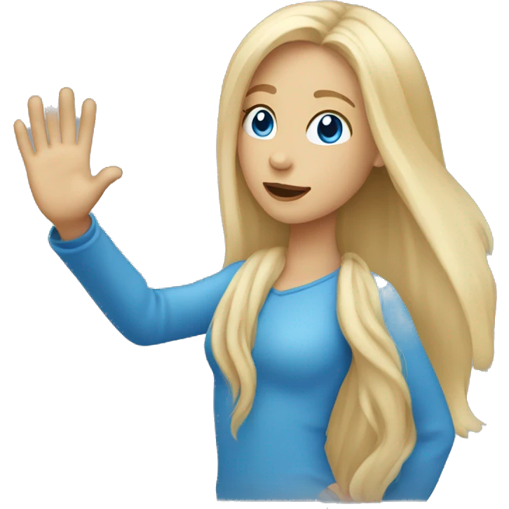 blonde long hair blue eyes girl waving one hand emoji