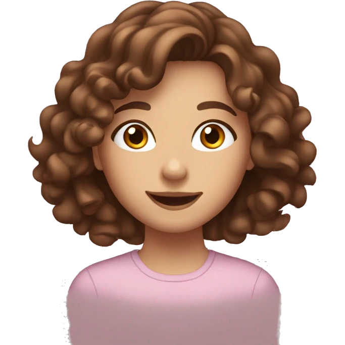 teen girl with long brown curly hair, brown eyes, waving to the camera emoji