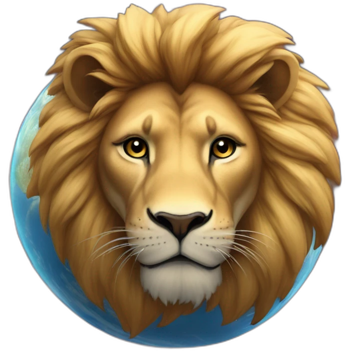 lion lays on the planet Earth emoji