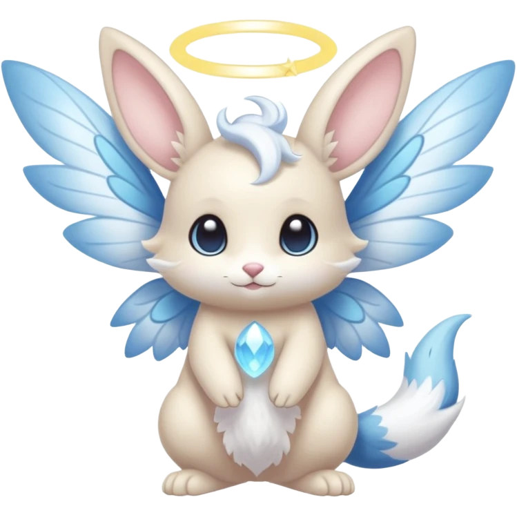 White pastel cute adorable kawaii divine winged angelic furry fairy-Fakémon-Minccino-Meowstic-hybrid-fusion (full body) emoji