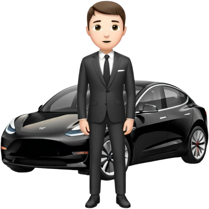 White tesla model 3 with a sleaky physician next to it emoji