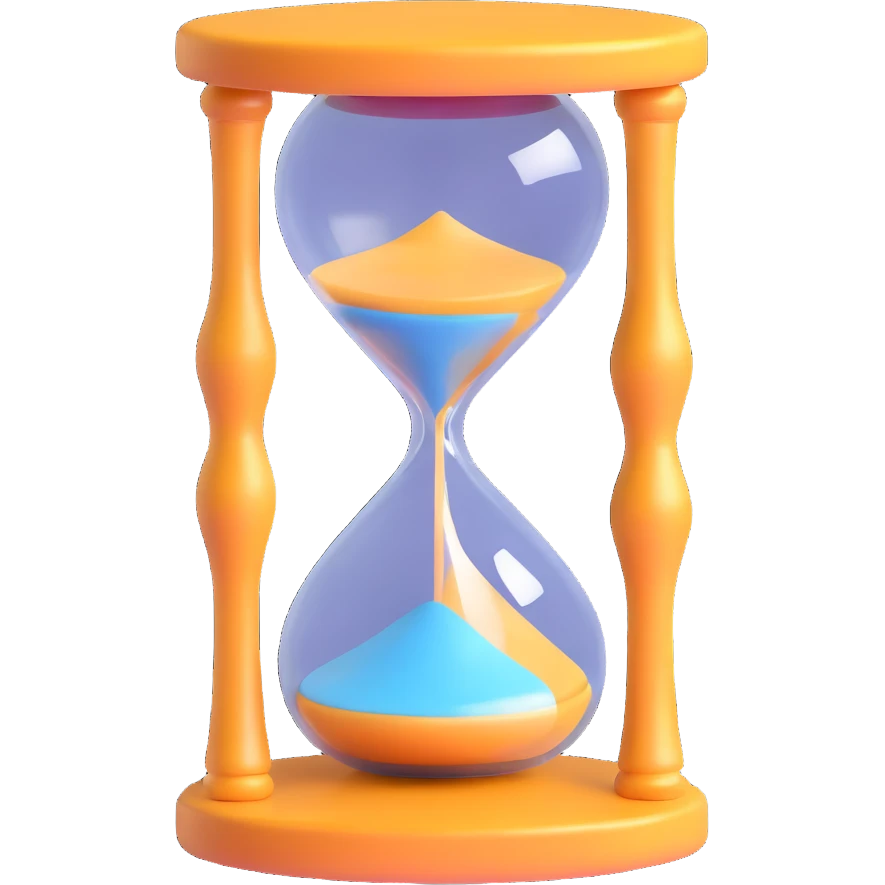charming 3D hourglass, plump and cute, shiny reflections, soft pastel colors, playful friendly appearance emoji