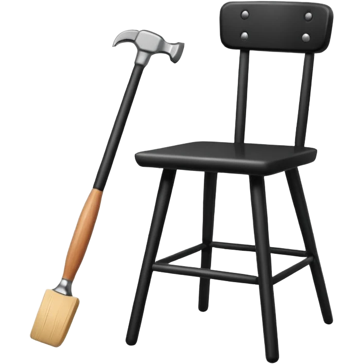 Minimalistic flat vector icon, iOS style, thin black contour on white background. Chair with hammer and paintbrush. No text, no shadows emoji