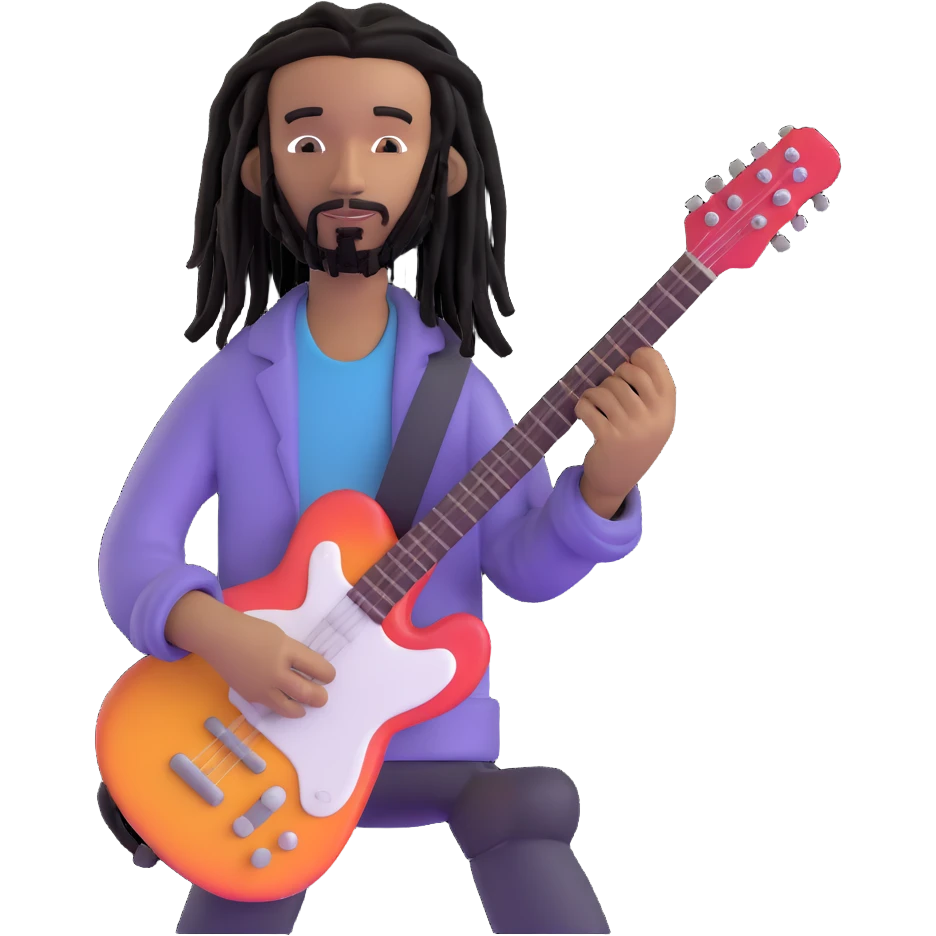 Steve Lacy with black dreads and guitar emoji