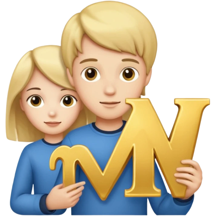 Create two letters, N and Y, in the shape of sisters. Create an image of a boy holding the letter N and a girl holding the letter M  emoji