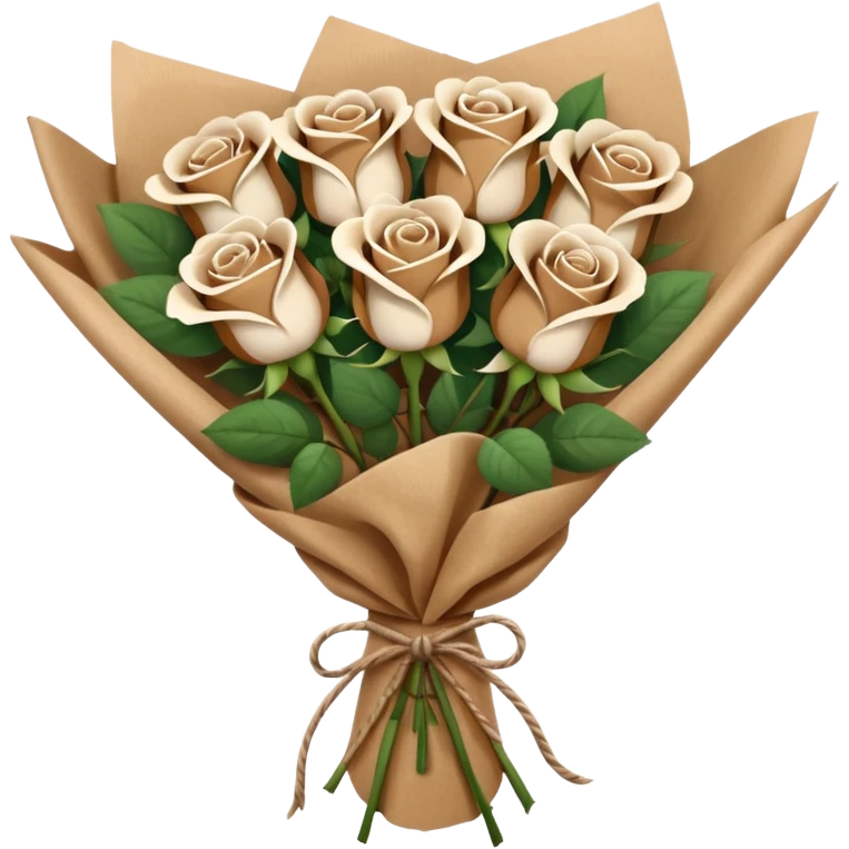 boquet of brown/ white roses in a paper package emoji