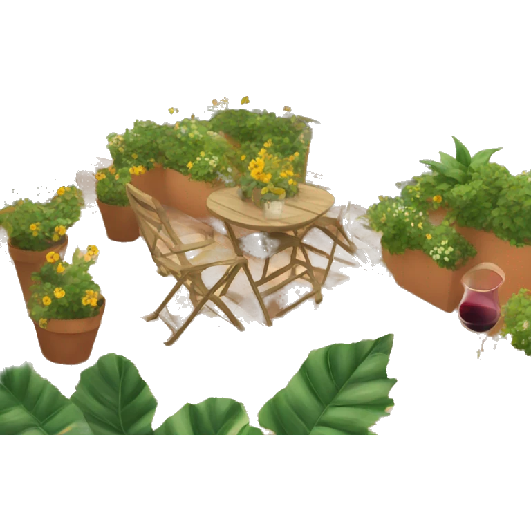 terrace full of plants and sun and wine emoji