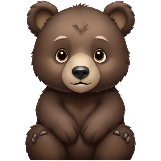 Cinematic Noble bear cub Portrait Emoji, Poised and regal, with a large, imposing build and a thick, well-groomed rich dark brown fur, deep-set soulful eyes, Simplified yet sharp and sophisticated features, highly detailed, glowing with a soft, dignified glow, high shine, intelligent and formidable, stylized with an air of wild majesty, focused and attentive, soft glowing outline, capturing the essence of a watchful and commanding guardian, so majestic it feels as though it could lumber out of the screen with effortless authority! emoji