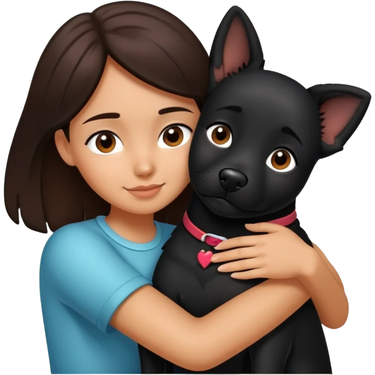 Brunette girl with black dog hug emoji