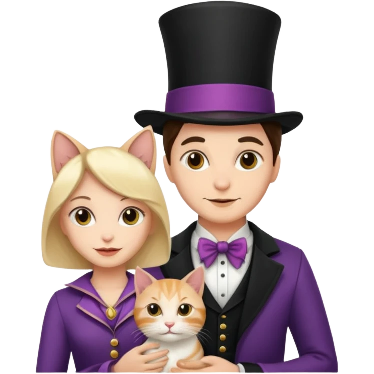 magician couple and their pet cat emoji