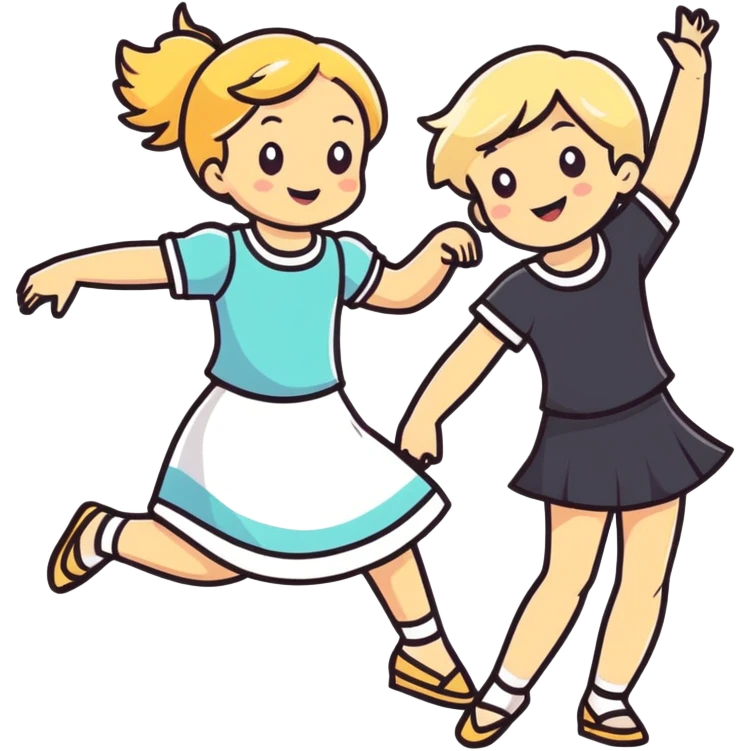 blonde girl dancing with a blonde children emoji