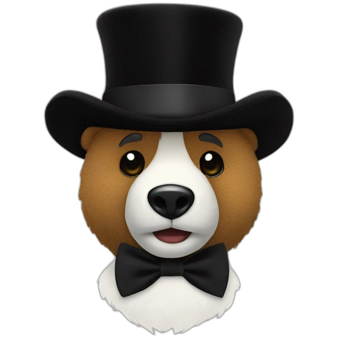 Bear Plush Toy with black bow tie and black top hat emoji