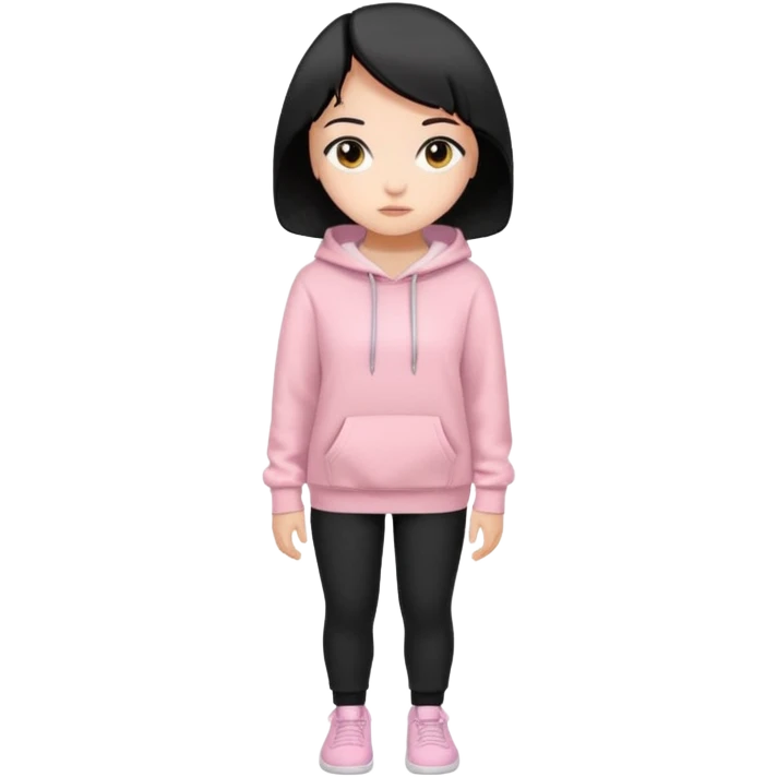 cute girl with short black hair, dressed in a light pink hoodie and black pants emoji