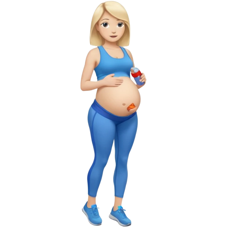 Woman blonde hair tank top blue leggings pregnant belly holding a pump bigger hips emoji